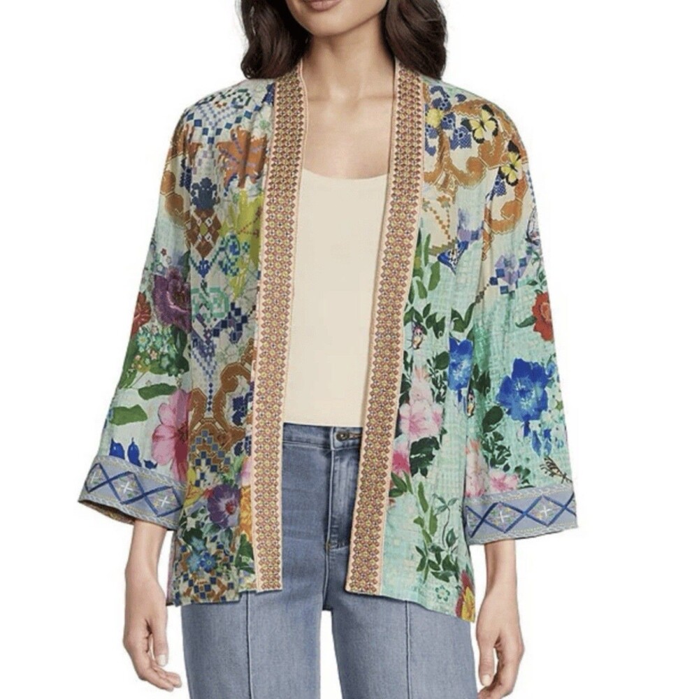 John Mark Patchwork Kimono Womens XL Embroidered Garden Forest Fairy Grunge Boho